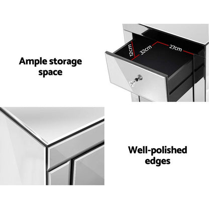 Artiss Mirrored Bedside Table Drawers Furniture Mirror Glass Presia Silver