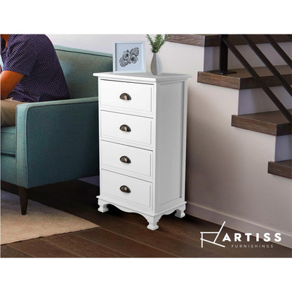 Artiss Vintage Bedside Table Chest 4 Drawers Storage Cabinet Nightstand White Regular