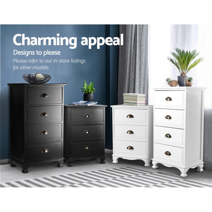 Artiss Vintage Bedside Table Chest 4 Drawers Storage Cabinet Nightstand White Regular