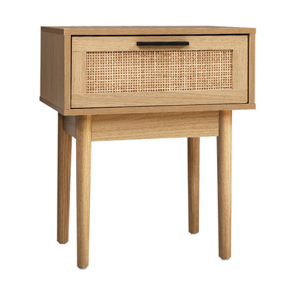 Artiss Bedside Tables Table 1 Drawer Storage Cabinet Rattan Wood Nightstand