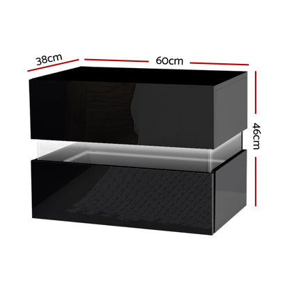 Bedside Table 2 Drawers RGB LED - Black