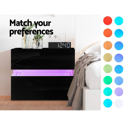 Bedside Table 2 Drawers RGB LED - Black