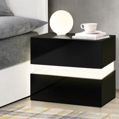 Bedside Table 2 Drawers RGB LED - Black