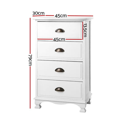 Artiss Vintage Bedside Table Chest 4 Drawers Storage Cabinet Nightstand White Regular
