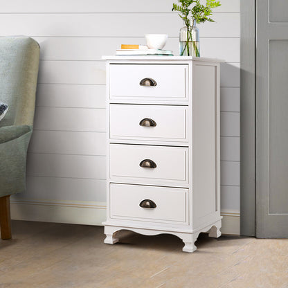 Artiss Vintage Bedside Table Chest 4 Drawers Storage Cabinet Nightstand White Regular