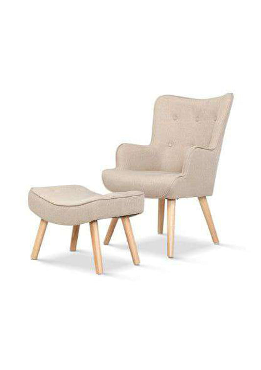 Fabric Armchair Lounge Chair and Ottoman Beige