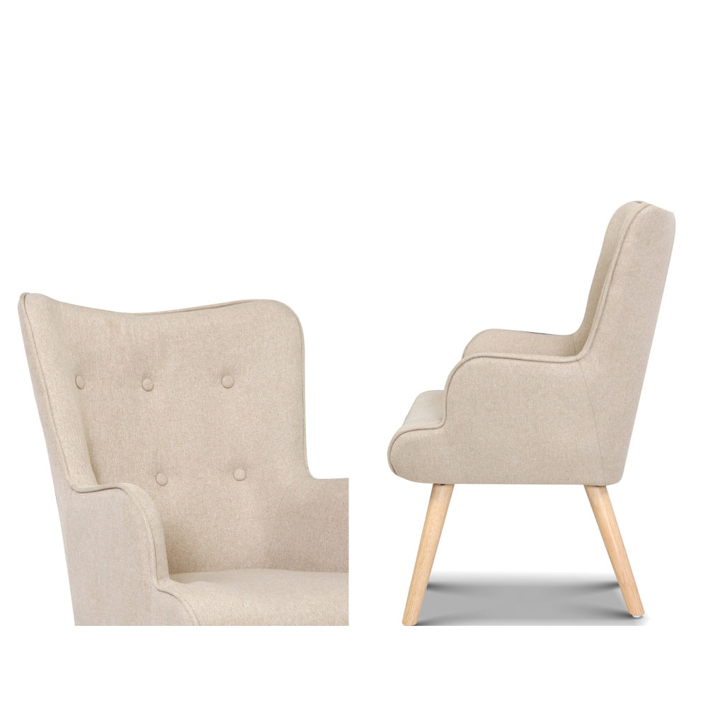 Fabric Armchair Lounge Chair and Ottoman Beige