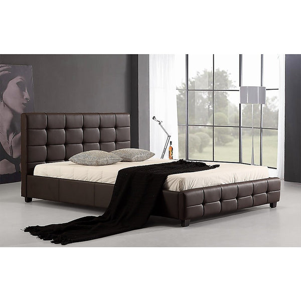 Double PU Leather Deluxe Bed Frame Brown